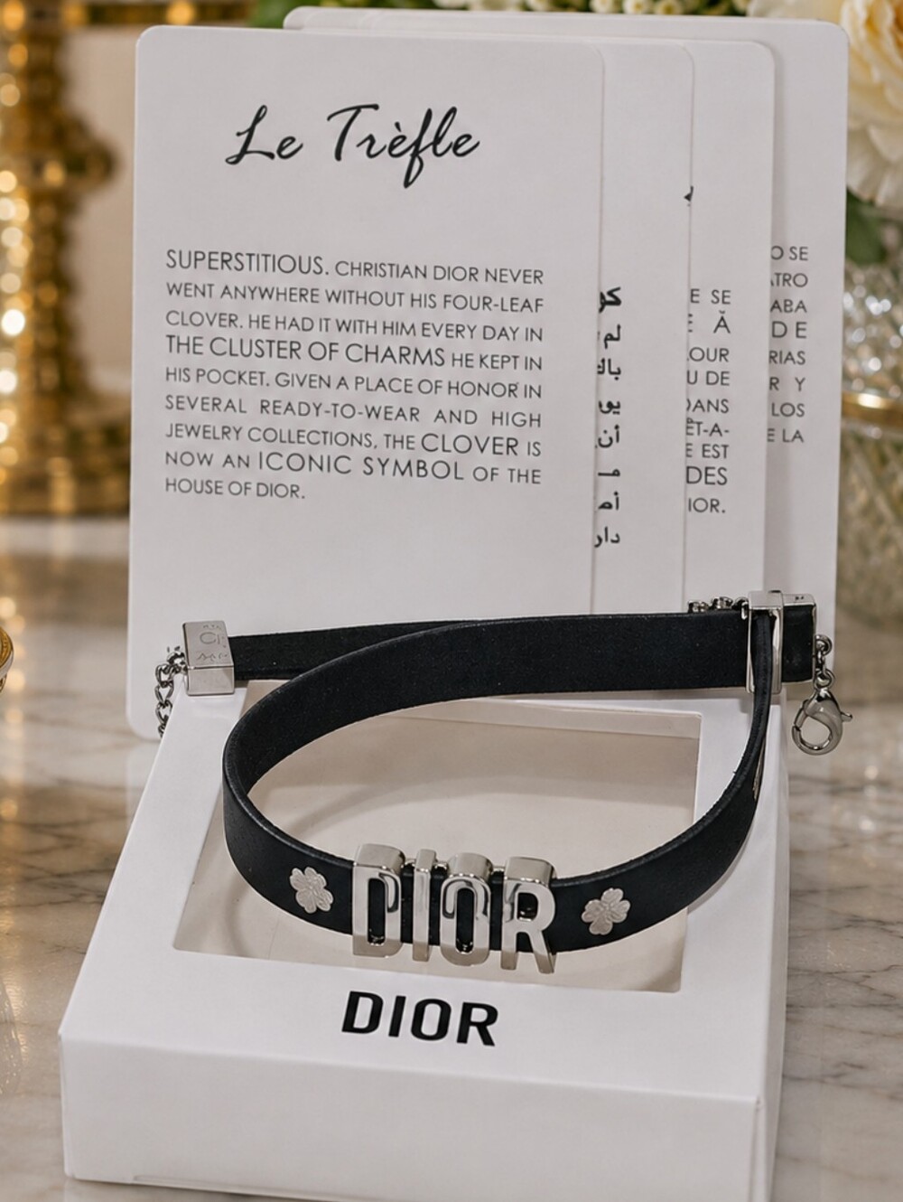 Christian Dior "Le Trรจfle" (Clover) Lucky Charm Choker / Double Wrap Bracelet